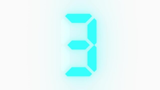 Digitaler Counter - 10 Sekunden Countdown, plakative t&uuml;rkis leuchtende 3D-Schrift, Zeit, Timer, weiss, Technologie, Z&auml;hlwerk, elektronisch, Anzeige, Fortschritt, Uhr, numerisch, LED, Rendering, 3D