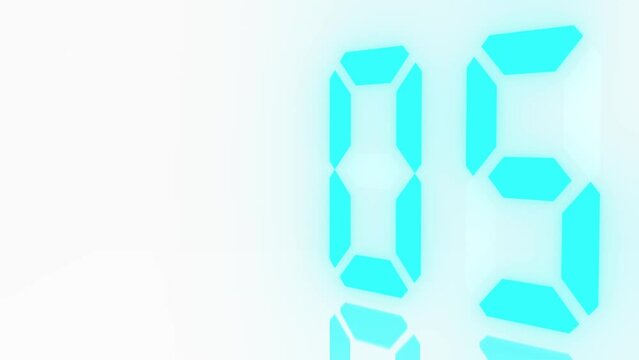 Digitaler Counter - 10 Sekunden Countdown, plakative t&uuml;rkis leuchtende 3D-Schrift, Zeit, Timer, weiss, Technologie, Z&auml;hlwerk, elektronisch, Anzeige, Fortschritt, Uhr, numerisch, LED, Rendering, 3D