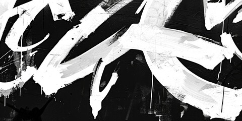 Fototapeta premium Generative AI, Black and white type fonts, brush pen letters as graffiti symbols on the wall, street art. Melted paint.