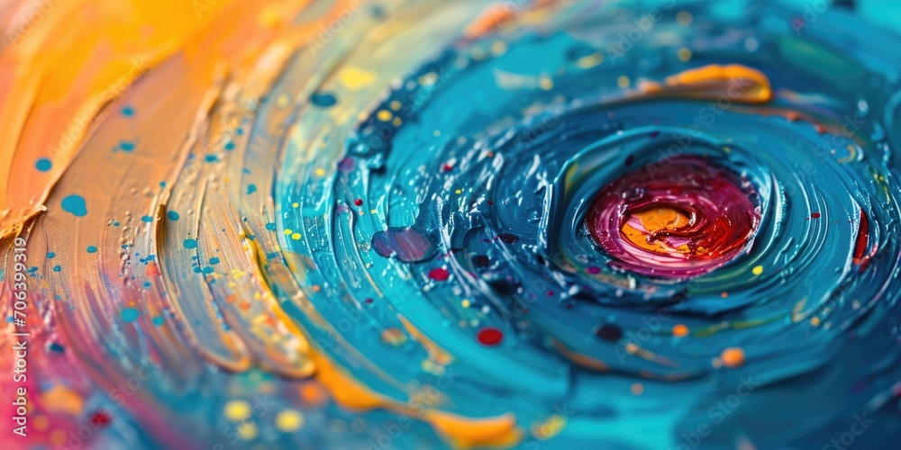 Poster A close-up view of a vibrant and dynamic swirl of paint. Perfect for adding a pop of color and energy to any creative project
