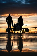 Fototapeta na wymiar A couple of people standing in front of a plane. Suitable for travel or aviation-related projects