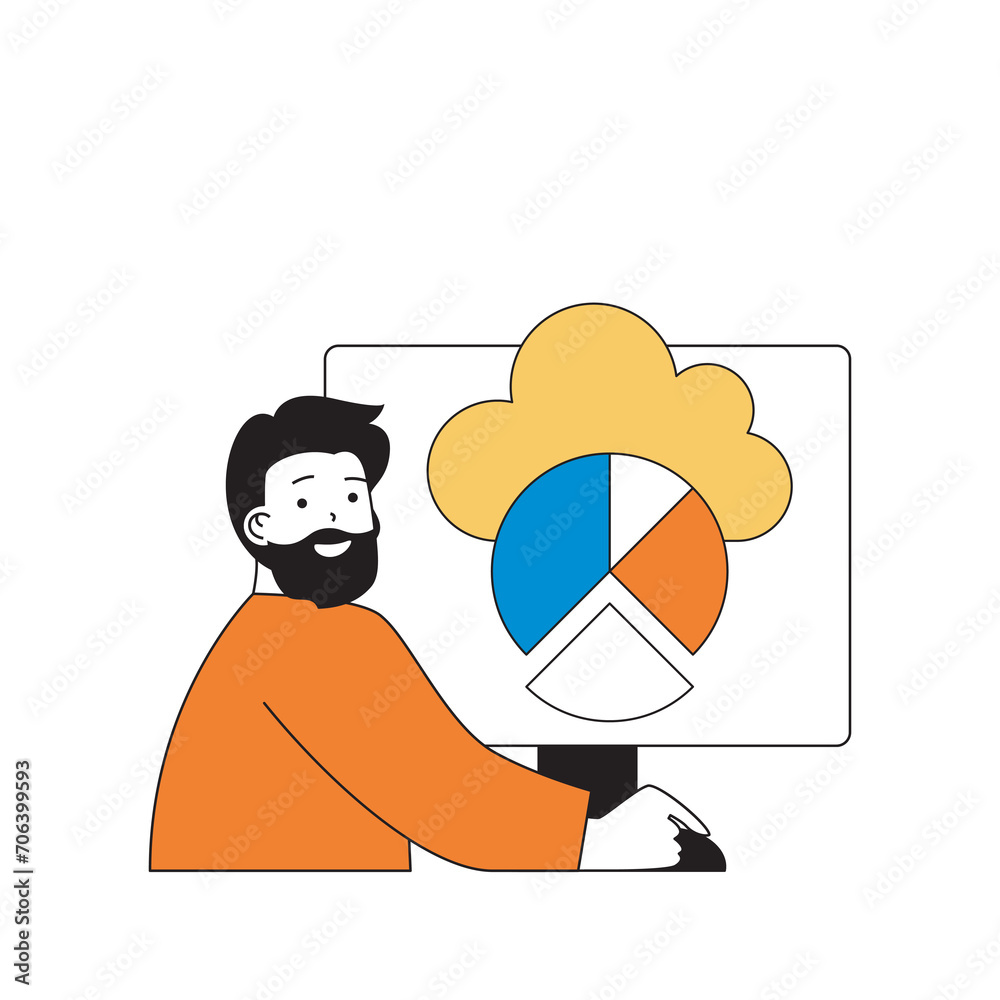 Leinwandbilder cloud computing concept with cartoon people in flat design for web. man using cloud processing for d