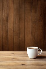 Fototapeta na wymiar Single empty coffee cup on a plain wooden table AI generated illustration