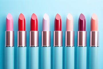 Obraz premium Colorful lipstick on blue background