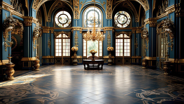 Experience opulence in our sophisticated 18th-century Renaissance-style ballroom. The space seamlessly combines with modern luxury furniture, adorned with stucco and gilded frames