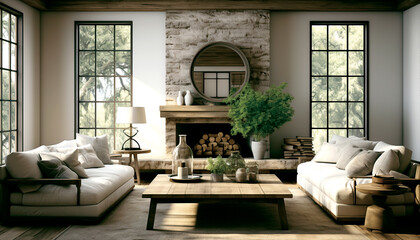 Modern interior design. frame mockup for a living room poster on a house white background, showcasing  Rendered in 3D.