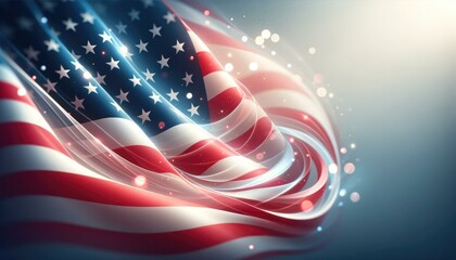 Waving American Flag with Sparkles, Patriotic Background, Presidents' Day - obrazy, fototapety, plakaty