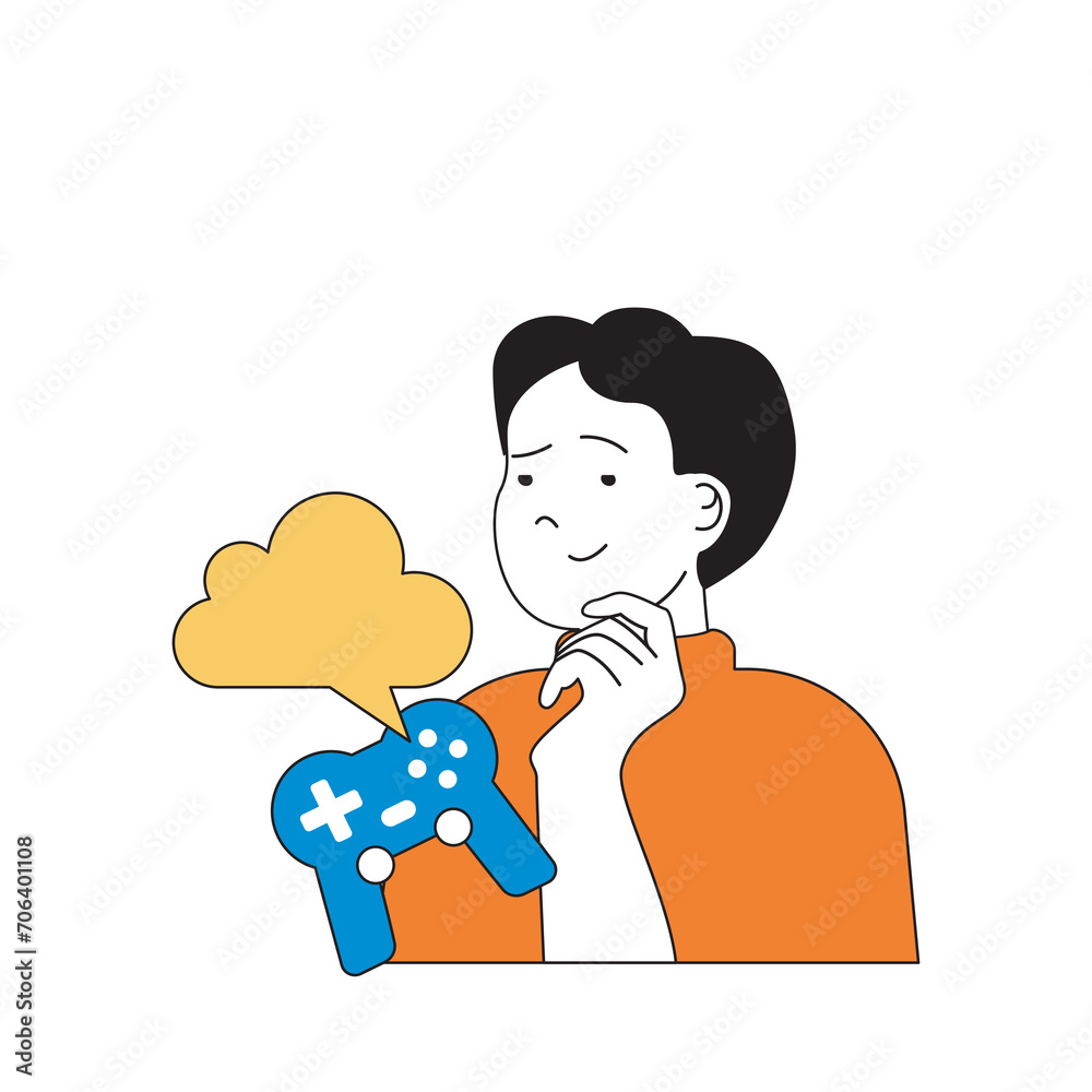 Aufkleber cloud computing concept with cartoon people in flat design for web. man playing online video games a