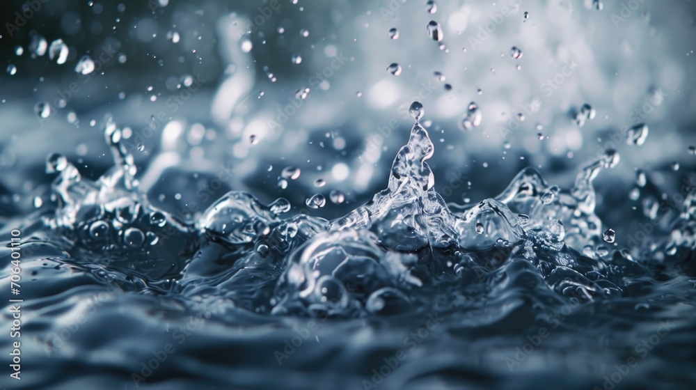 Poster Close-up shot of water splashing on a surface. Perfect for adding energy and movement to your projects
