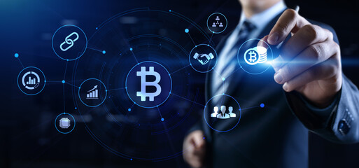 Bitcoin cryptocurrency growth stock market trading financial technology concept.