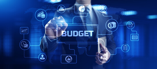 Budget planning business finance concept on virtual screen interface.