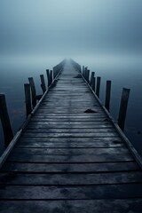Wooden pier reaching into an empty body of water  AI generated illustration