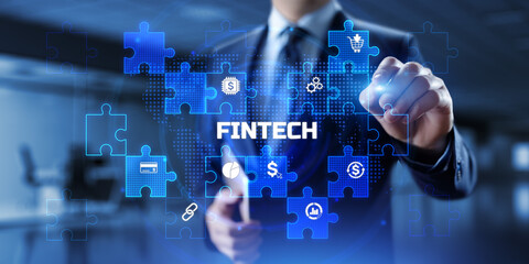 Fintech financial technology digital money internet banking concept on screen.