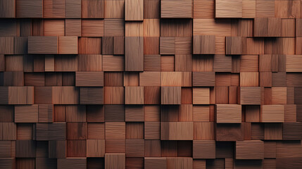 Wooden Mosaic Magic: 3D Rendering of Natural Wood Blocks Wall Paneling
