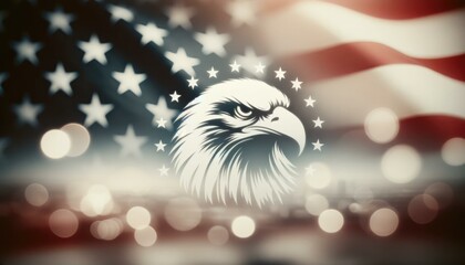 Patriotic Eagle Illustration with American Flag Background, Independence Day Concept, Presidents' Day - obrazy, fototapety, plakaty
