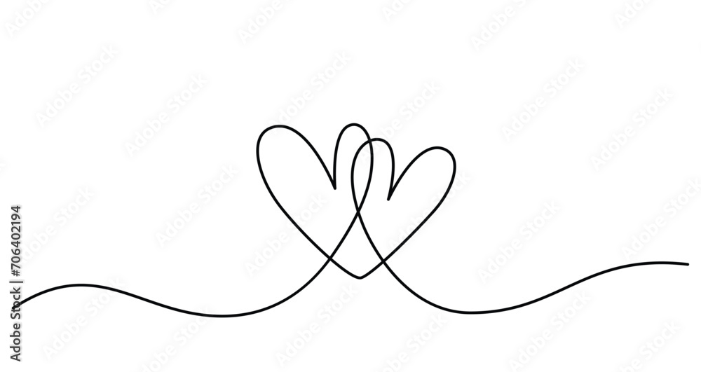 Wall mural two hearts in simple one line style. love background in continuous