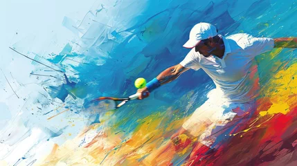 Fotobehang Tennis player action shot, abstract art, digital illustration © Badger
