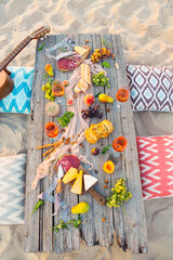 Top view beach picnic table