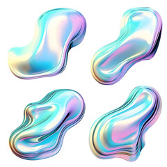 3d chrome y2k metal elements. Chrome Y2K melted, mercury shape 3d set isolated on transparent background metallic fluid refraction and abstract form drip design elements collection.