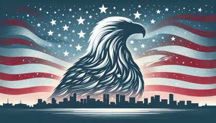 Patriotic Eagle Illustration with American Flag, Independence Day Concept, Presidents' Day