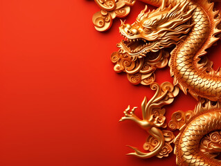 Chinese new year 2024 golden dragon concept background with copy text space - ai generative
