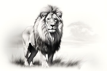 Wild Elegance: A Detailed Pencil Rendering of the King of Beasts