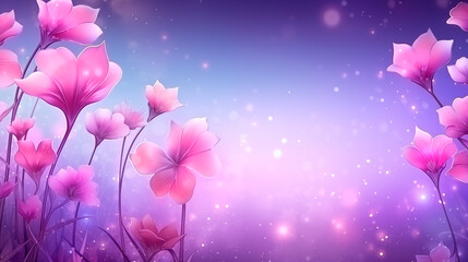 Fototapeta na wymiar beautiful flowers against blue sky. delicate soft pastel lilac color flowers in the morning mist,