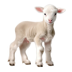 Cute white lamb isolated on a transparent background