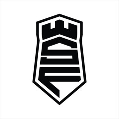 SF Letter Logo monogram hexagon shield shape up and down with crown castle isolated style design