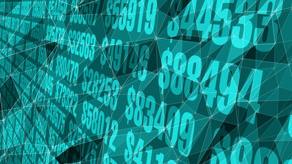 Changing dollars and connected lines in financial market exploring impact of digital money inflation and falling interest rates on wealth, investment earnings, and worth of united states dollar