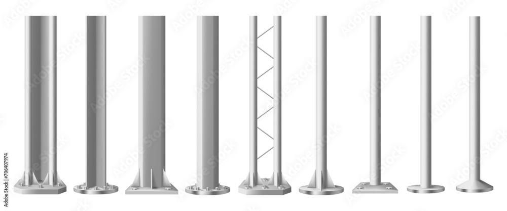 Wall mural construction metal pole, isolated detailed steel pipes element. vector set of building bearing colum