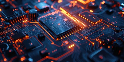 Obraz premium Close up view of a computer circuit board. Suitable for technology and electronics concepts