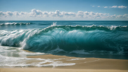 Seascape with turquoise waves. AI