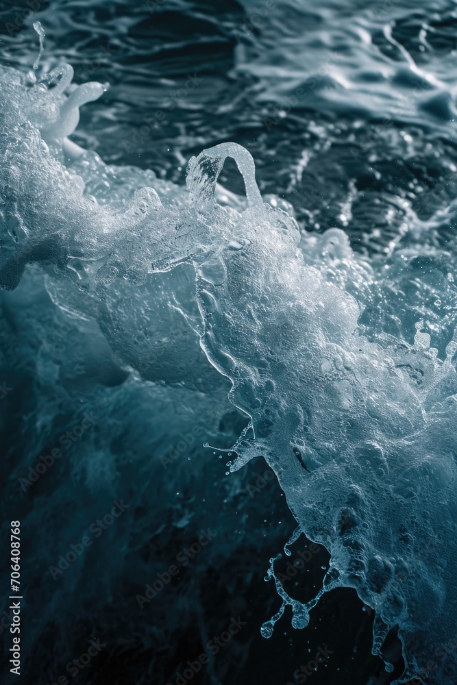Poster A close up view of a powerful wave in the ocean. Suitable for various uses