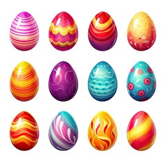 Cute colored easter eggs isolated on transparent background