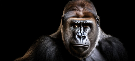 Portrait of a Uganda mountain gorilla, silverback on black background