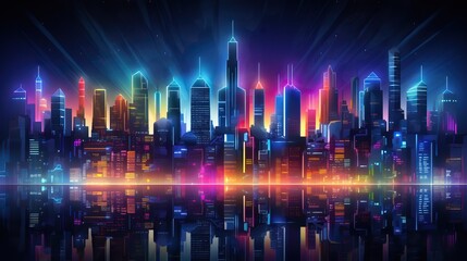 Fototapeta na wymiar Retro futuristic synthwave retrowave styled night cityscape with sunset on background. Cover or banner template for retro wave music 