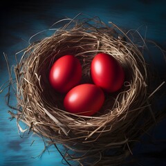 Fototapeta premium Eed easter eggs in a nest. 