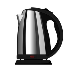 Realistic electric kettle made of metal , isolated vector illustration on white background Teapot. Electric kettle for home use in the kitchen. For boiling water for tea or coffee. Flat icon