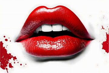 glossy red lips, white background