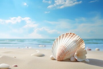 Fototapeta na wymiar Empty seashell besides vacant space with a beautiful scenery. Generative AI
