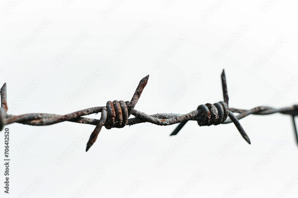 Poster a detailed view of a barbed wire fence. suitable for illustrating concepts such as security, danger,