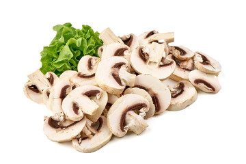Champignons, close-up, isolated on white background