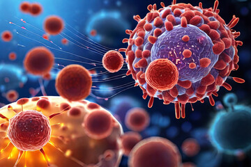 Educational immune system illustration. In-depth view of cells protecting against viruses and bacteria. Informative and engaging stock image.