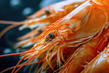 A detailed close-up of a bunch of shrimp placed on a table. Suitable for various culinary and seafood-related projects