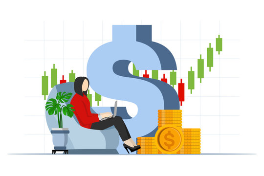 passive income concept. Characters enjoy financial freedom and independence. Economic vector illustration. Successful and debt-free people plan a budget. flat vector illustration on white background.