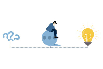 businessman thinking bubble connecting question mark with light bulb solution, problem solving skills, answering questions, creativity or imagination, finding solutions to solve problems.