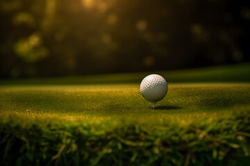 Golf ball on green grass. Neural network AI generated art