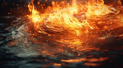 Fiery waves clash with watery elements in a powerful, dynamic image. Intense contrast, vibrant...