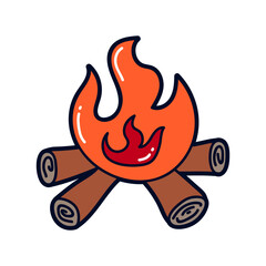 Camping bonfire icon. Vector illustration in doodle style